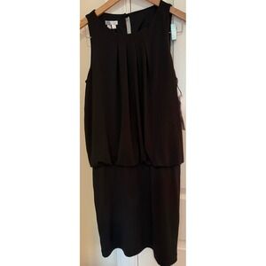 London Times Black Sleeveless Blouson Sheath Dress Pleated Neck LT0837M Womens 8
